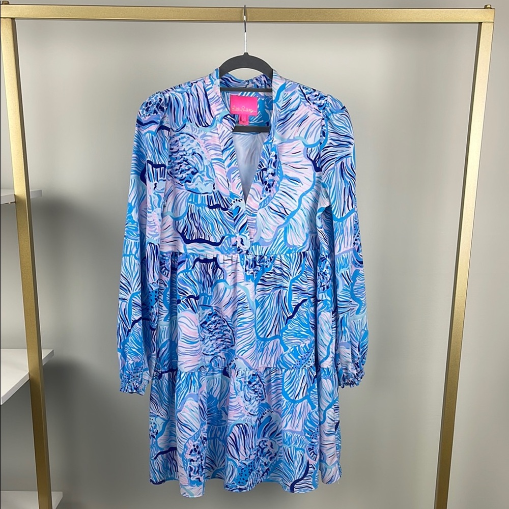 Lilly Pulitzer Blue and Pink Abstract Dress Ladies Size S